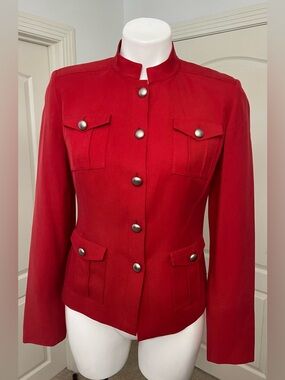 Structured Red Military-Style Women's Blazer Jacket